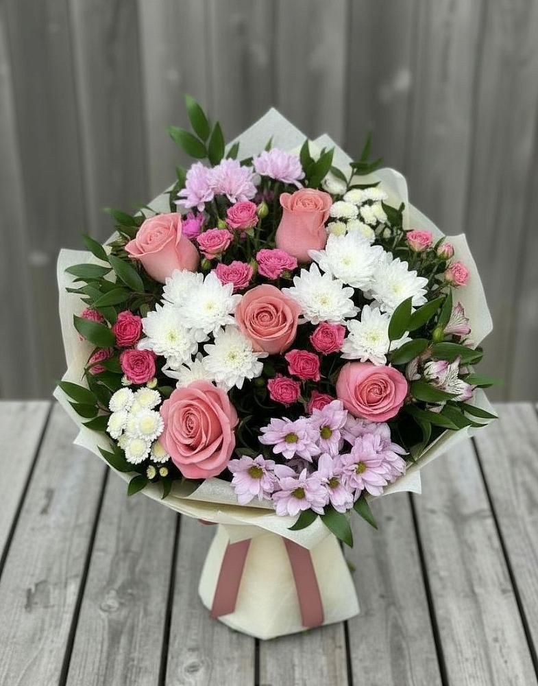 Букет цветов из: Альстромерии, Гвоздики, Розы и Хризантемы в Дядьковской
