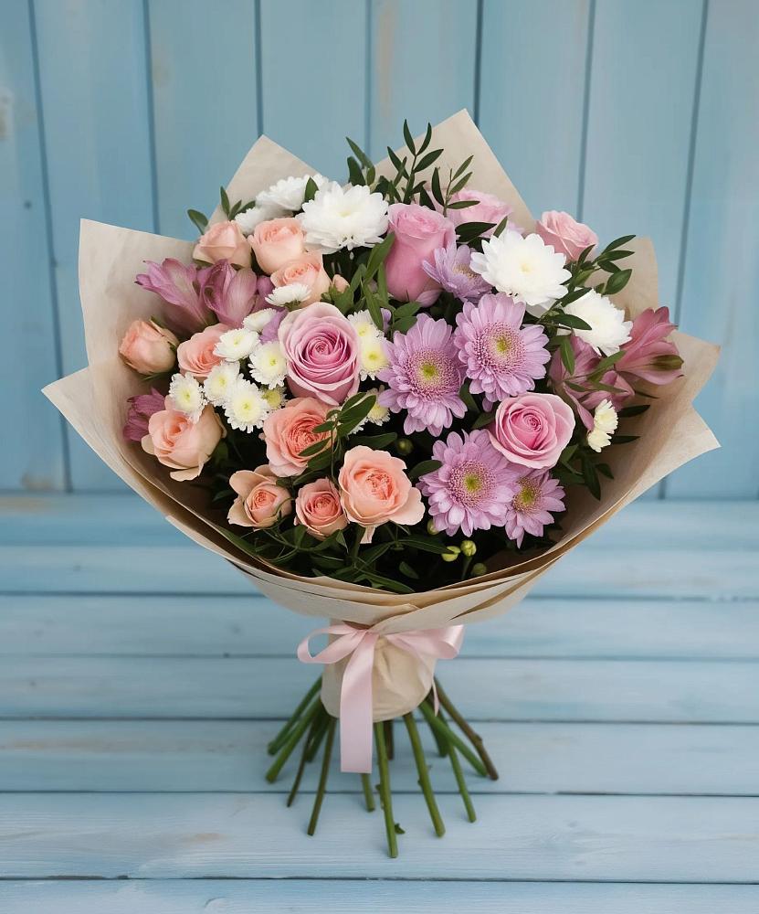 Букет цветов из: Хризантемы, Розы и Альстромерии в Дядьковской