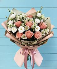 Букет цветов из:  Розы, Альстромерии и Лизиантусы в Дядьковской