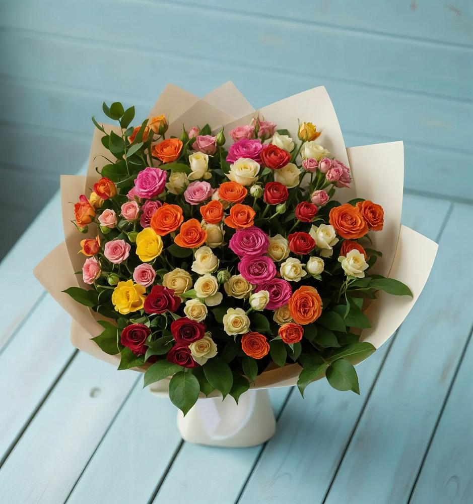 Букет Микс из разноцветных кустовых роз в Дядьковской