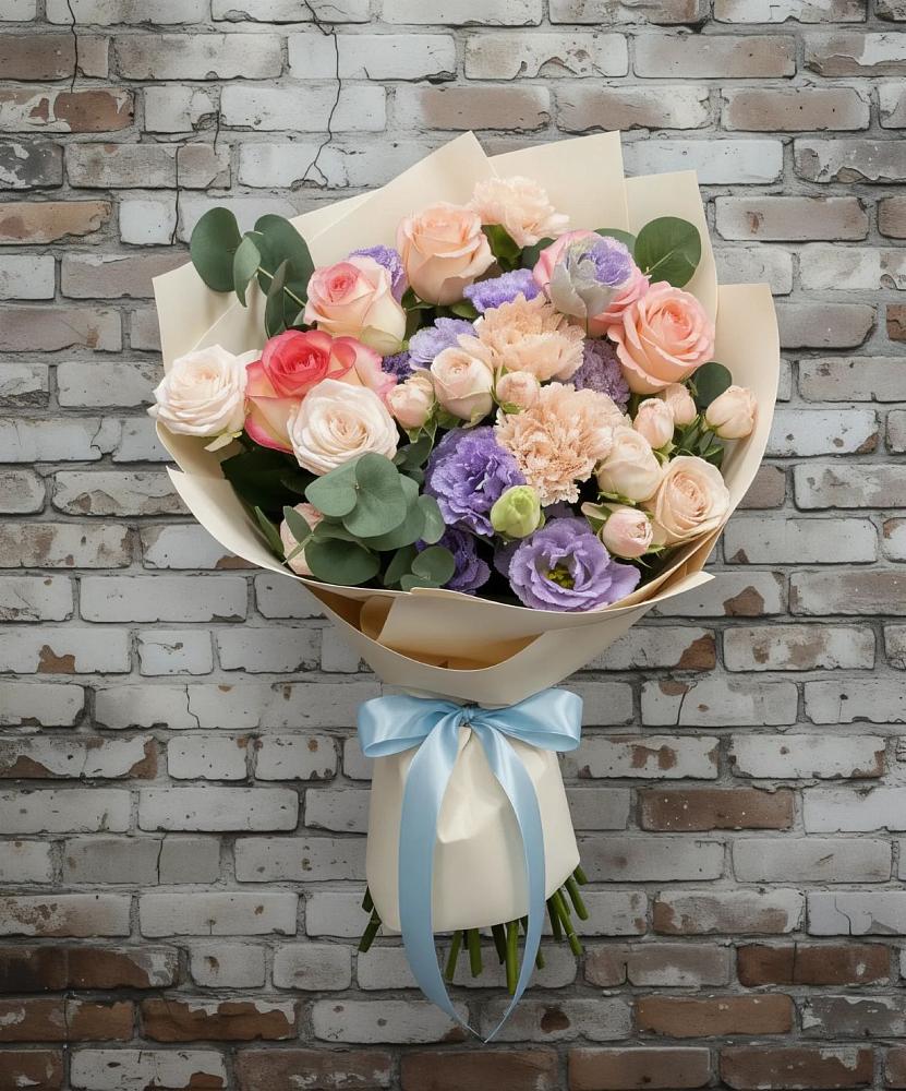 Букет цветов из: Розы, Лизиантусы и Гвоздики в Дядьковской